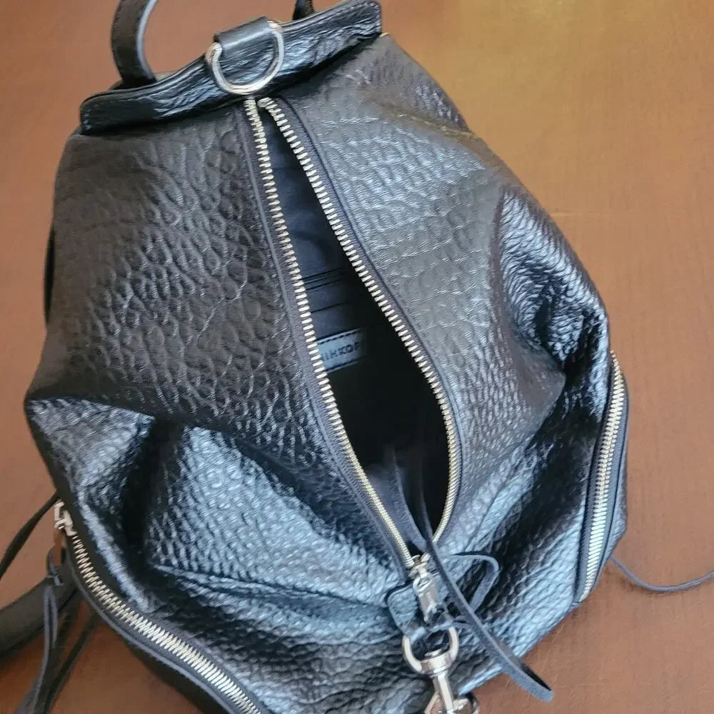Rebecca Minkoff Julian Black Pebbled Leather Backpack Silver Hardware